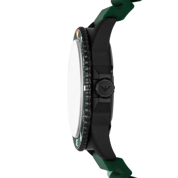 Emporio Armani Black Dial Green Silicone Strap Men's Watch - AR11464