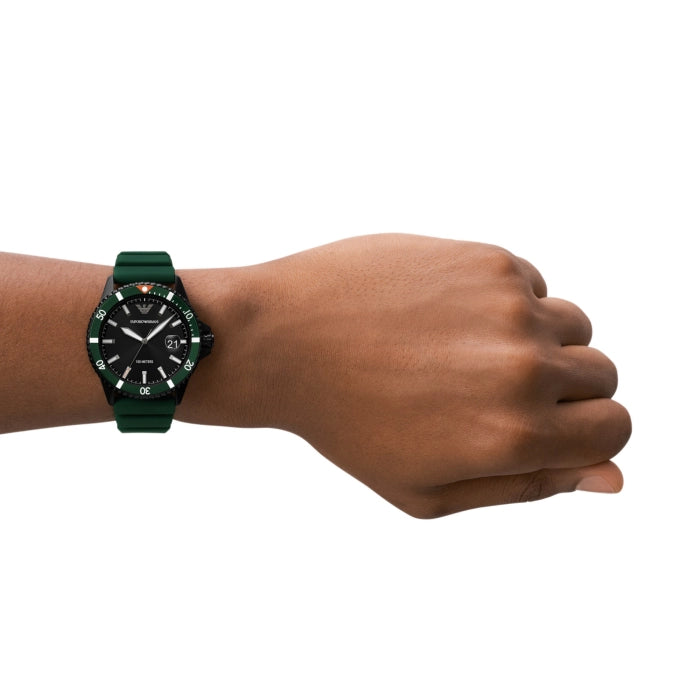 Emporio Armani Black Dial Green Silicone Strap Men's Watch - AR11464