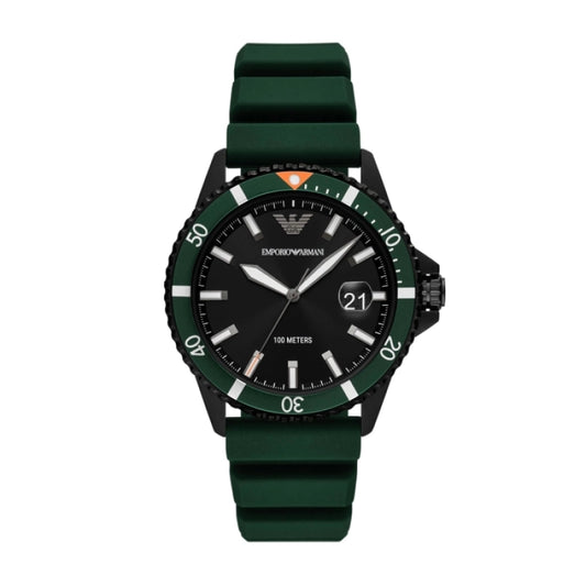 Emporio Armani Black Dial Green Silicone Strap Men's Watch - AR11464