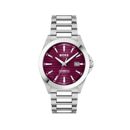 Hugo Boss Red Dial Silver Bracelet Men's Watch - 1514174