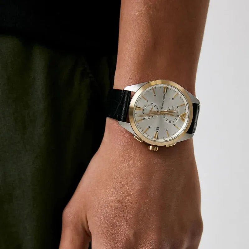 Emporio Armani chronograph black leather men's watch-AR11498