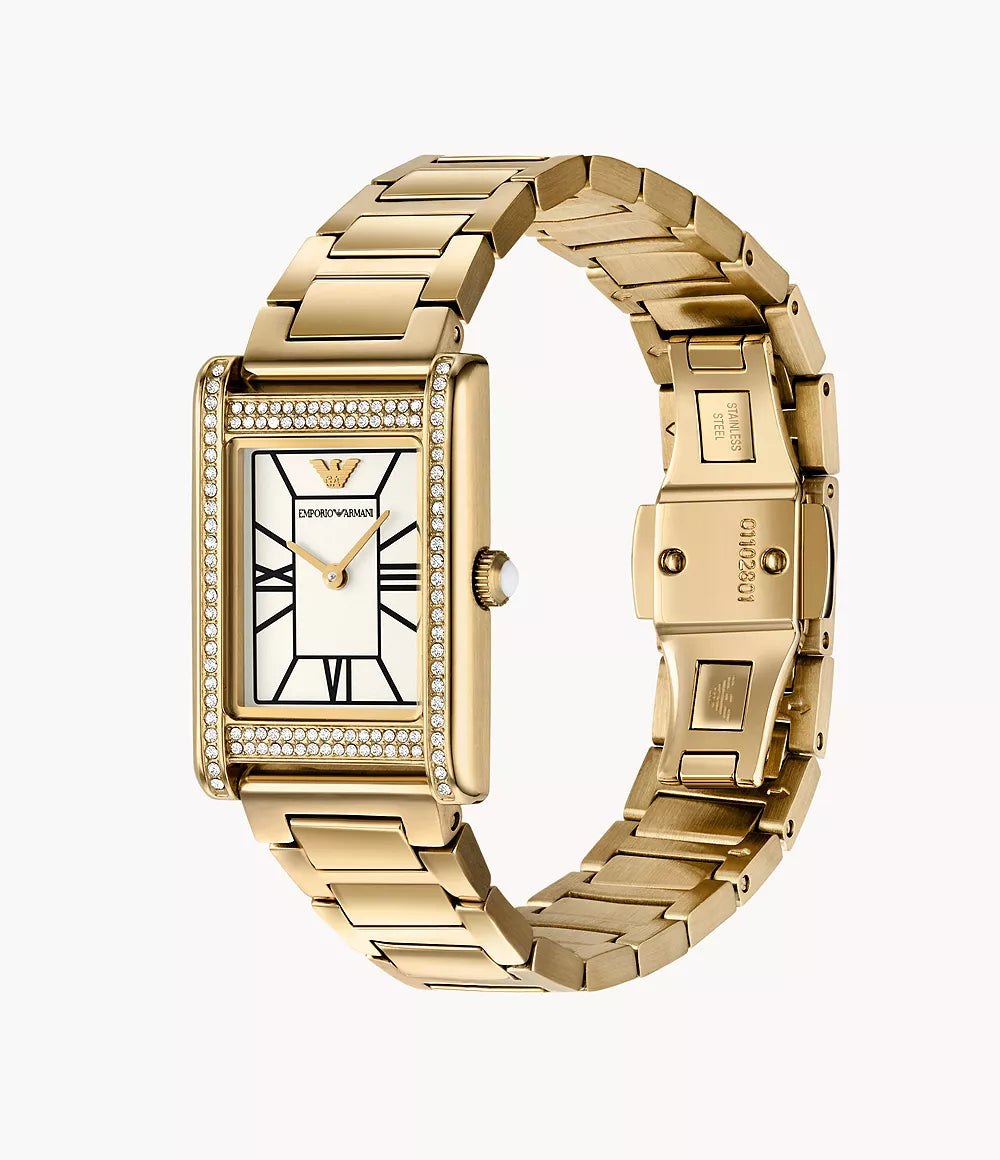Emporio Armani Two-Hand Gold-Tone White Dial Ladies Watch - AR11659