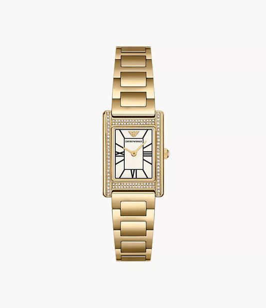 Emporio Armani Two-Hand Gold-Tone White Dial Ladies Watch - AR11659