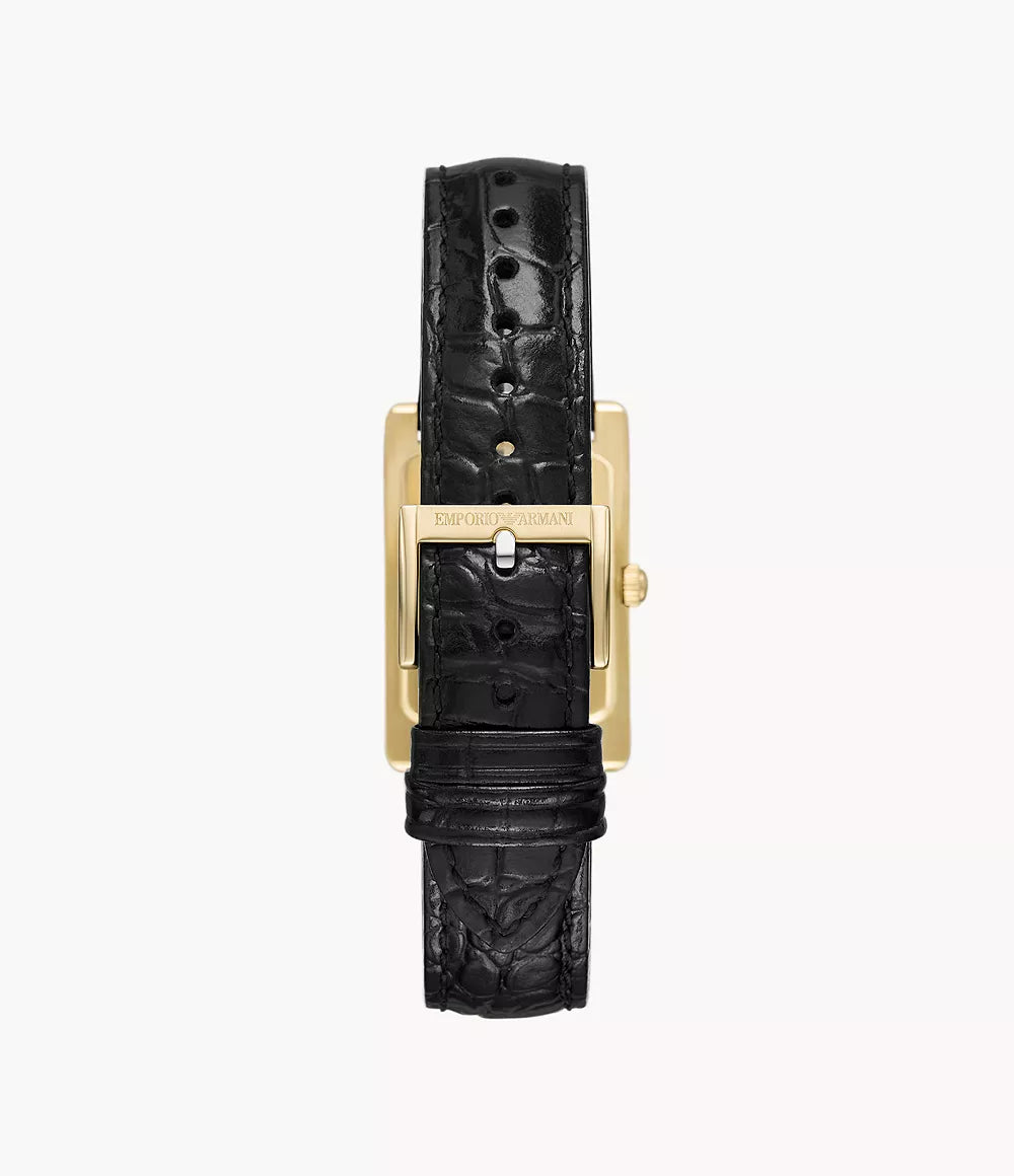 Emporio Armani Two-Hand Date Black Leather Ladies Watch -