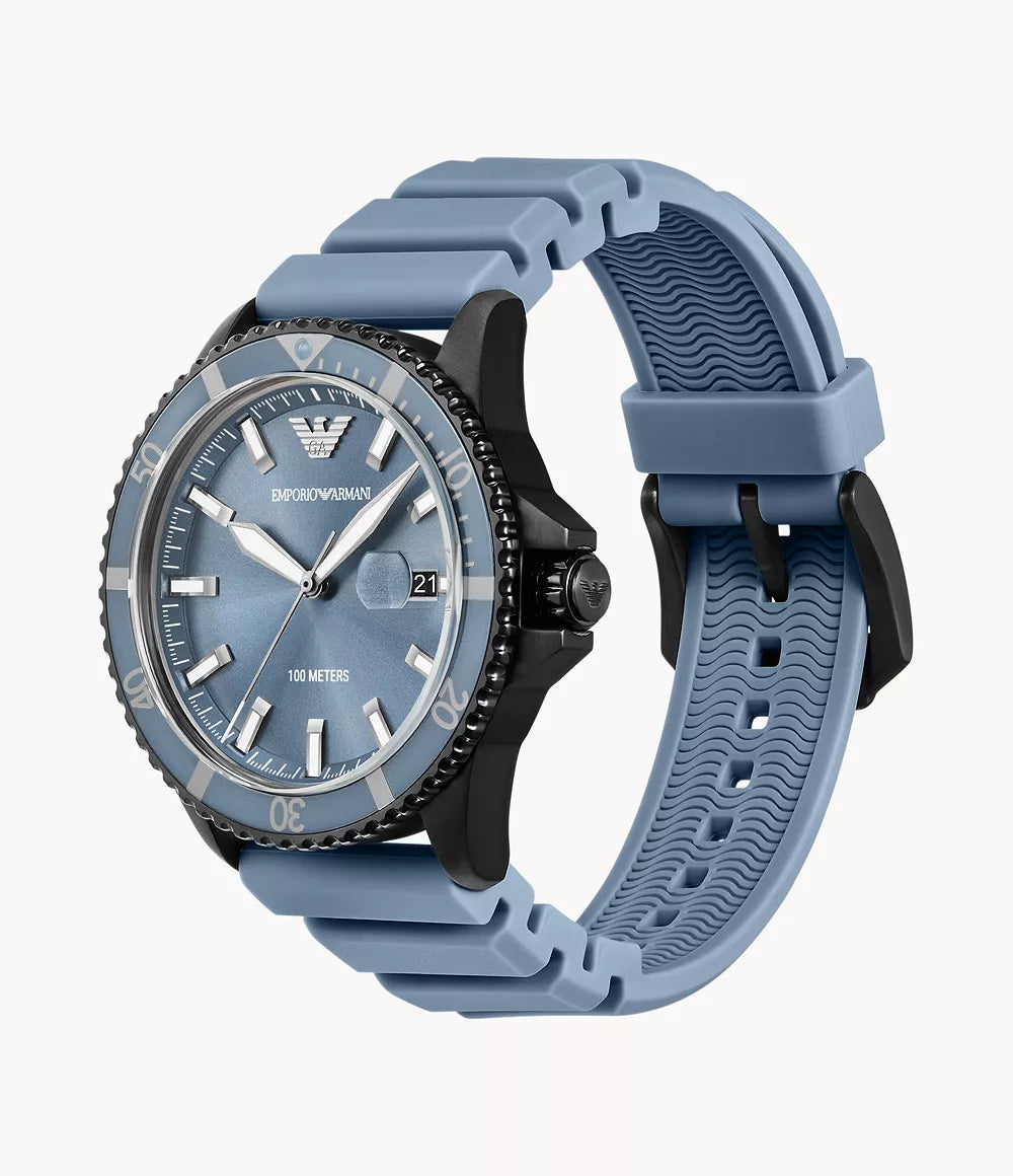 Emporio Armani Blue Dial World Explorer Silicone Strap Men's Watch - AR11685