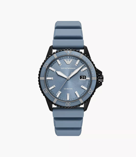 Emporio Armani Blue Dial World Explorer Silicone Strap Men's Watch - AR11685