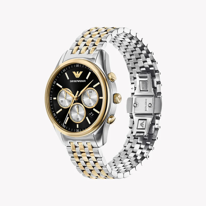 Emporio Armani Chronograph Two-Tone Black Dial Men's Watch - AR11713