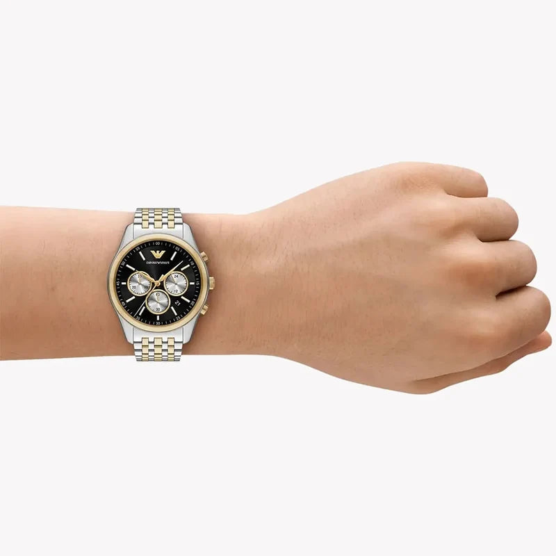 Emporio Armani Chronograph Two-Tone Black Dial Men's Watch - AR11713