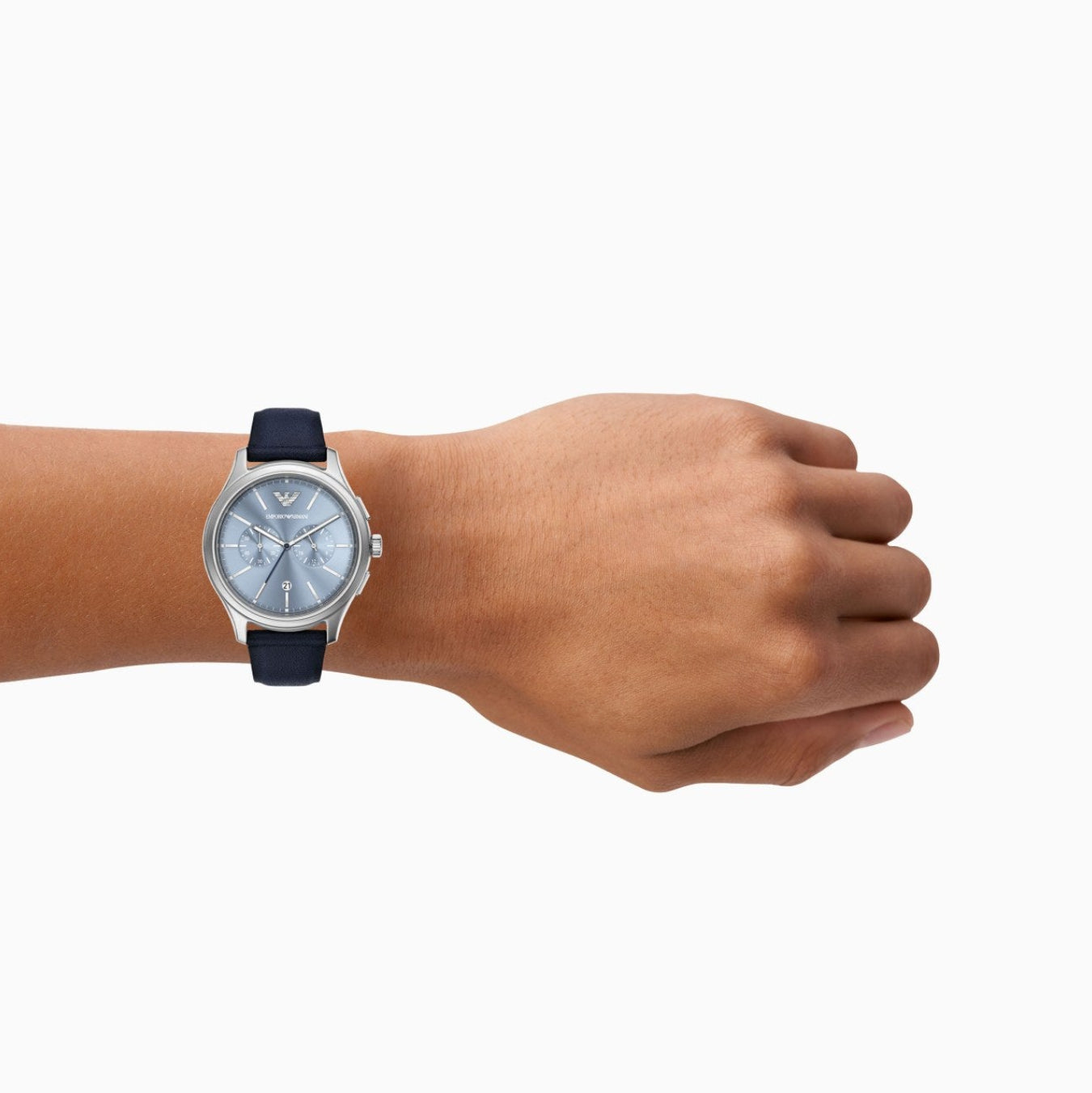 Emporio Armani Chronograph Blue Dial Leather Strap Men's Watch - AR11747