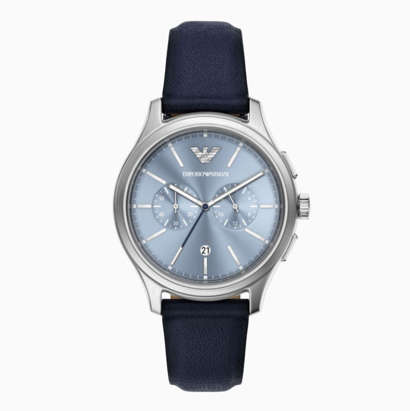 Emporio Armani Chronograph Blue Dial Leather Strap Men's Watch - AR11747