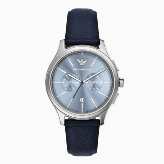 Emporio Armani Chronograph Blue Dial Leather Strap Men's Watch - AR11747