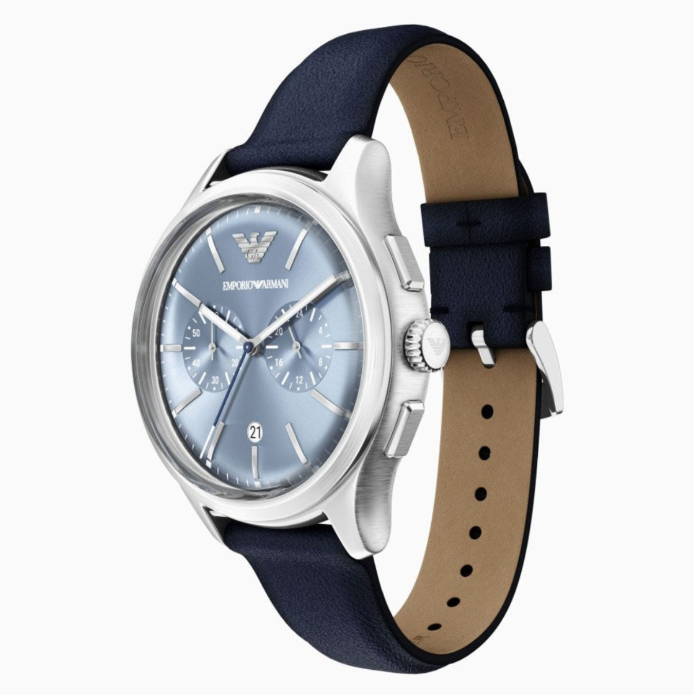 Emporio Armani Chronograph Blue Dial Leather Strap Men's Watch - AR11747