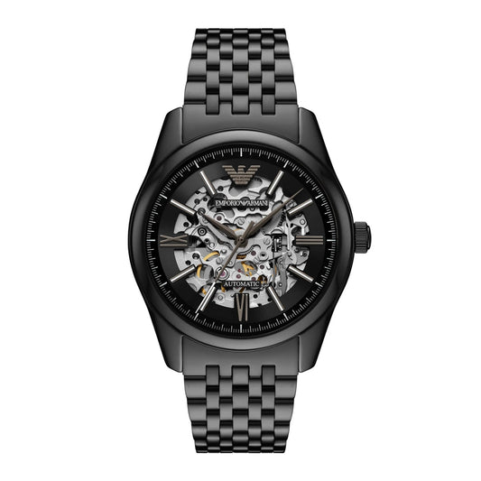 Emporio Armani Skeleton Automatic Black Dial Men's Watch - AR60093