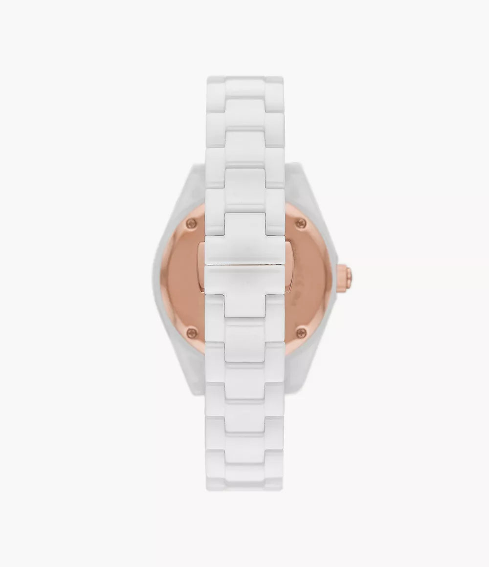 Emporio Armani Three-Hand Date White Ceramic Ladies Watch- AR70007