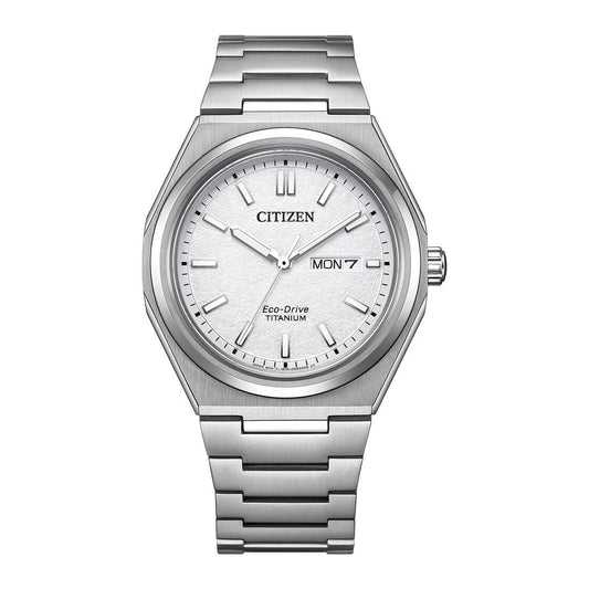 Citizen Zenshin Super Titanium Eco-Drive White Dial Men's Watch- AW0130-85A
