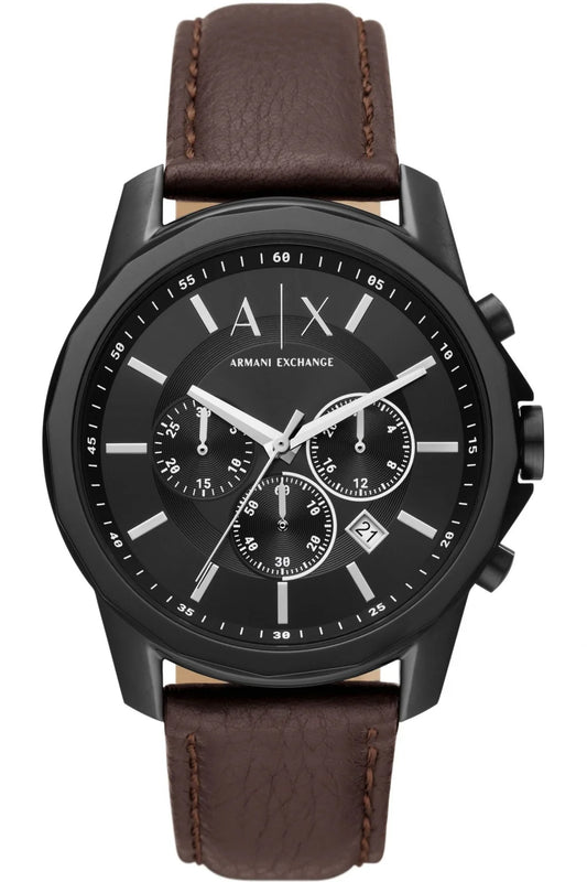 Armani Exchange Black Dial Brown Leather Strap Men's Chronograph Watch- AX1732