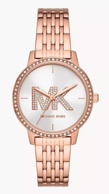 Michael Kors Melissa Quartz Silver Dial Rose Gold Steel Strap Ladies Watch - MK1052