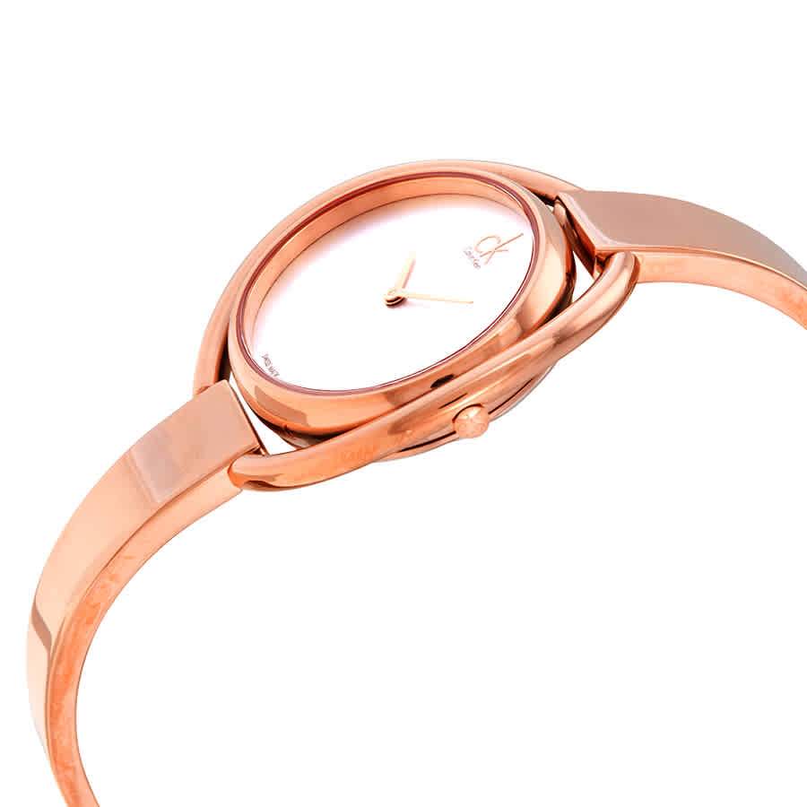 Calvin Klein Impetuos White Dial Rose Gold Steel Strap Ladies Watch - K4F2N616