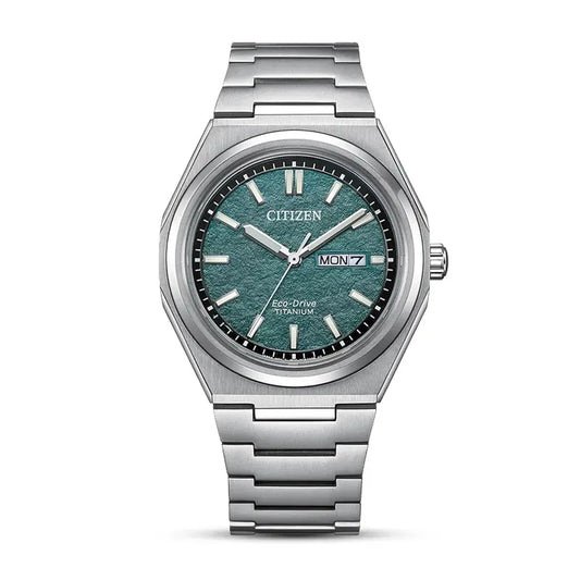 Citizen  Zenshin Super Titanium Eco-Drive Watch Green Dial Men's Watch- AW0130-85X