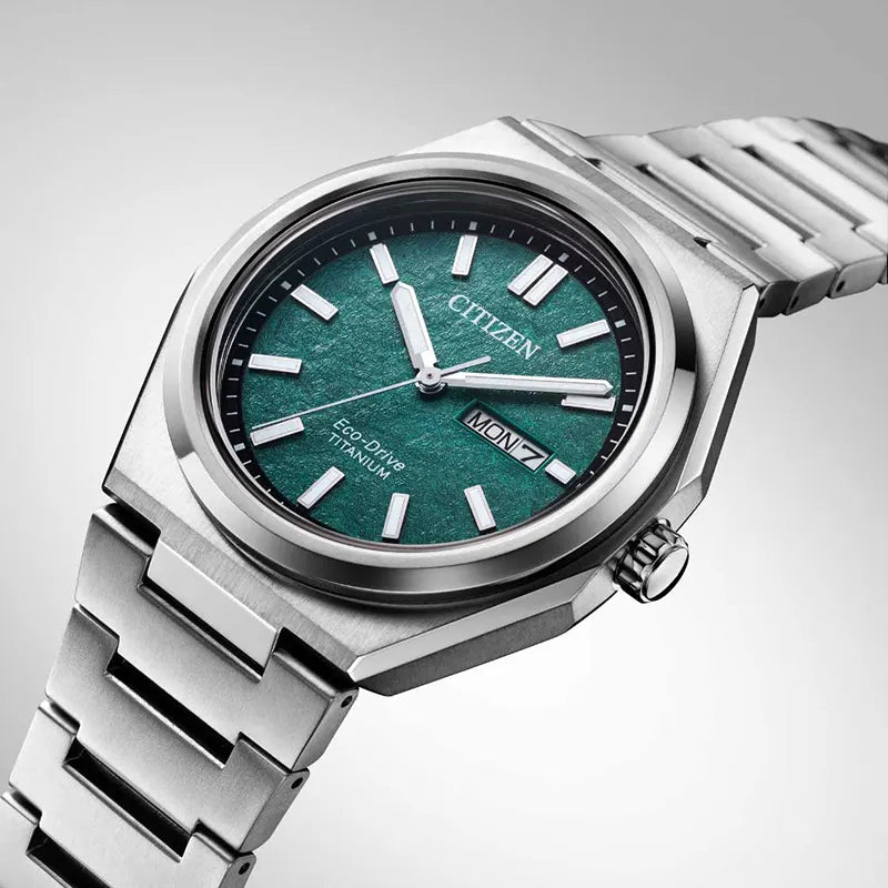 Citizen  Zenshin Super Titanium Eco-Drive Watch Green Dial Men's Watch- AW0130-85X