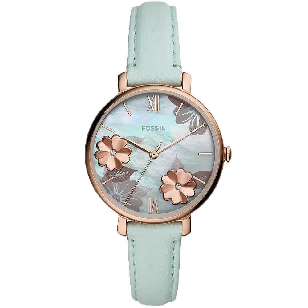 Fossil Green Dial Leather Strap Ladies Watch - ES4813