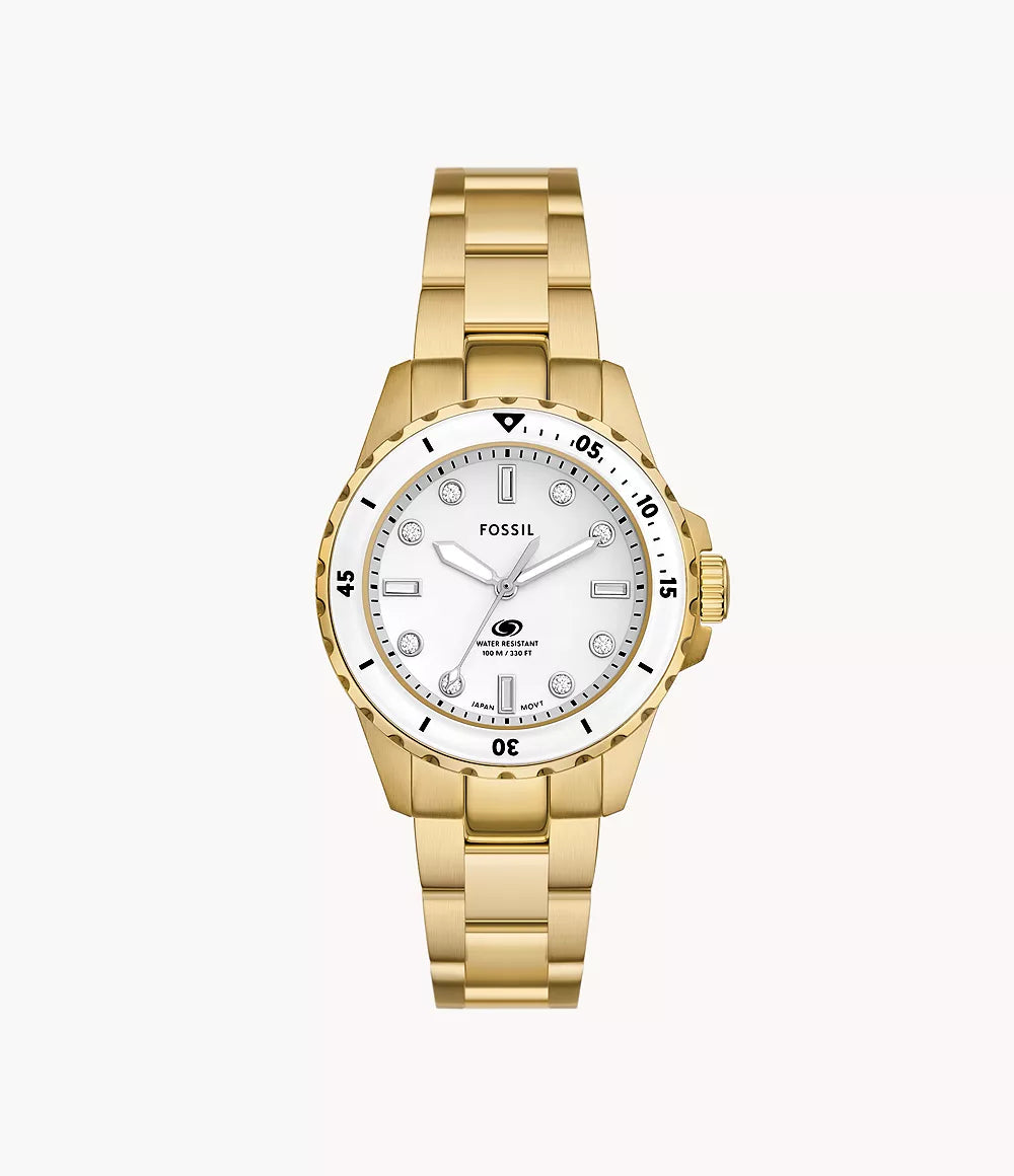 Fossil Blue Dive Three-Hand Gold-Tone Stainless Steel Ladies Watch- ES5350