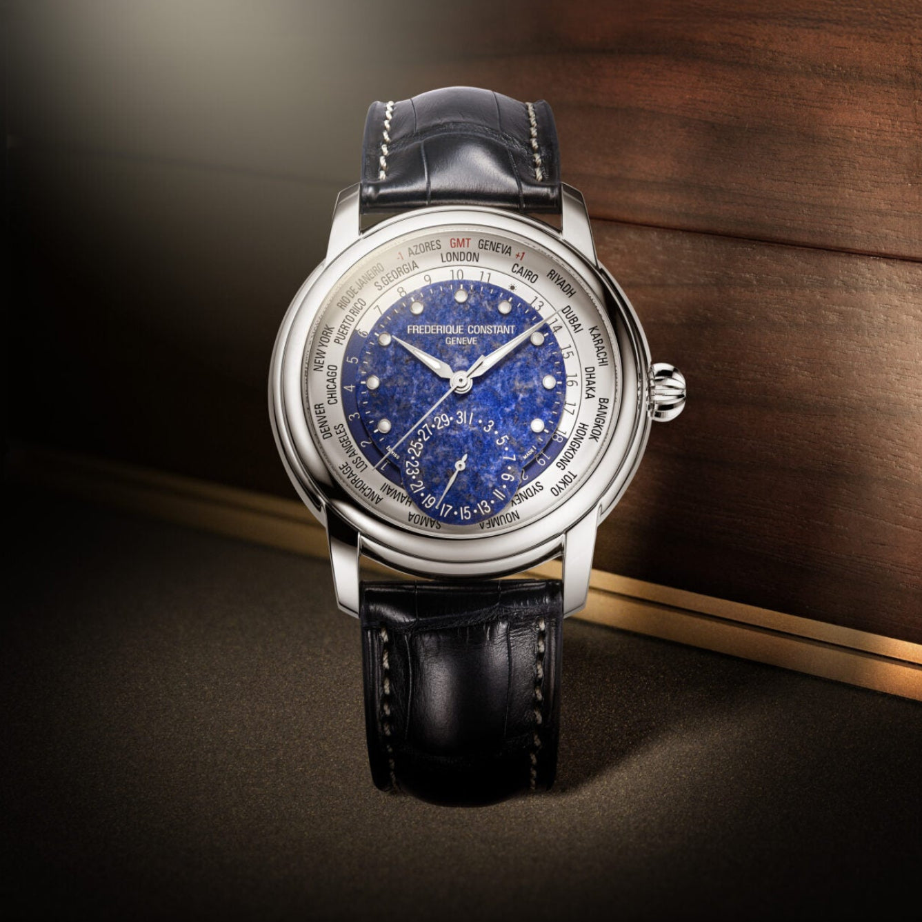 Frederique constant Lapis lazuli Blue Dial Classic Worldtimer Limited Edition of 718 pieces Men's Watch -FC-718LA4H6