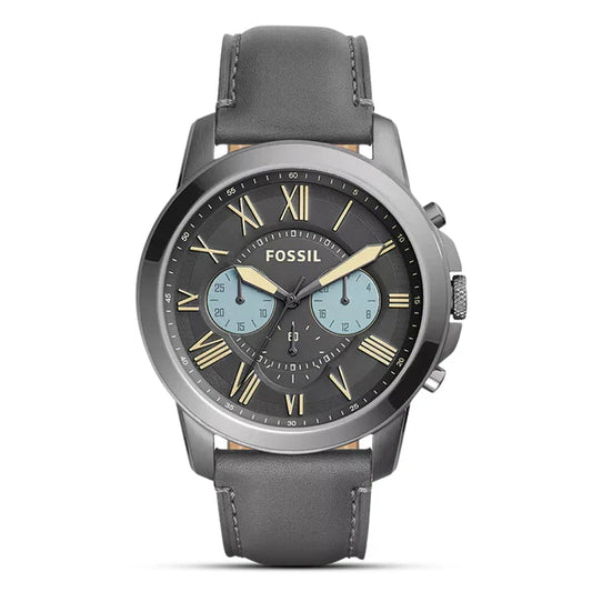 Fossil Grant Chronograph Gunmetal Grey Leather Strap Men's Watch- FS5183