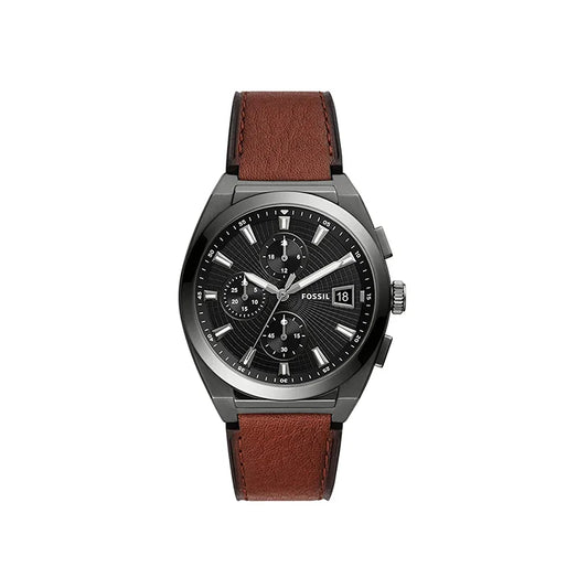 Fossil Everett Black Dial Brown Leather Men's Chronograph Watch- FS5799