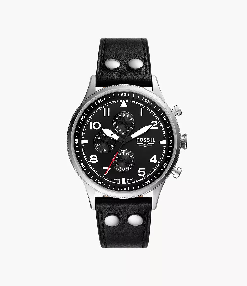 Fossil Retro Pilot Black Leather Strap Men's Chronograph Watch- FS5806