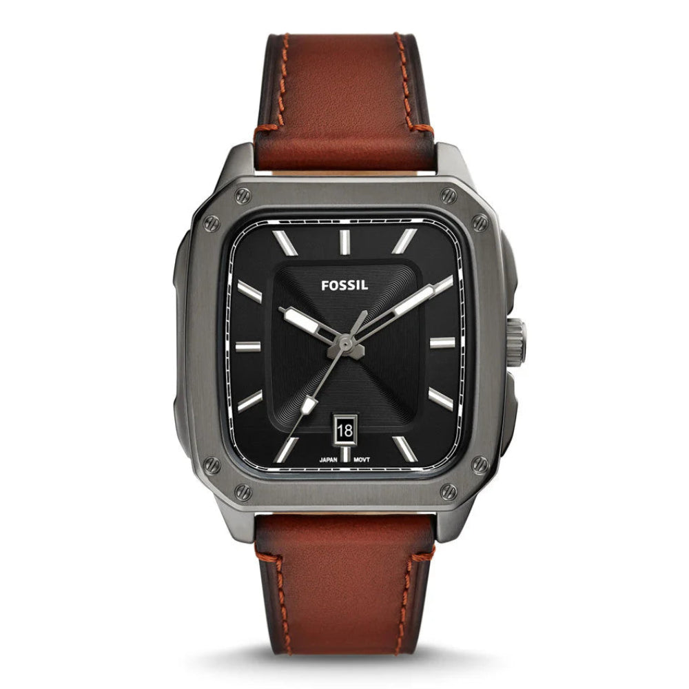Fossil Inscription Black Dial Brown Strap Men's Watch - FS5934