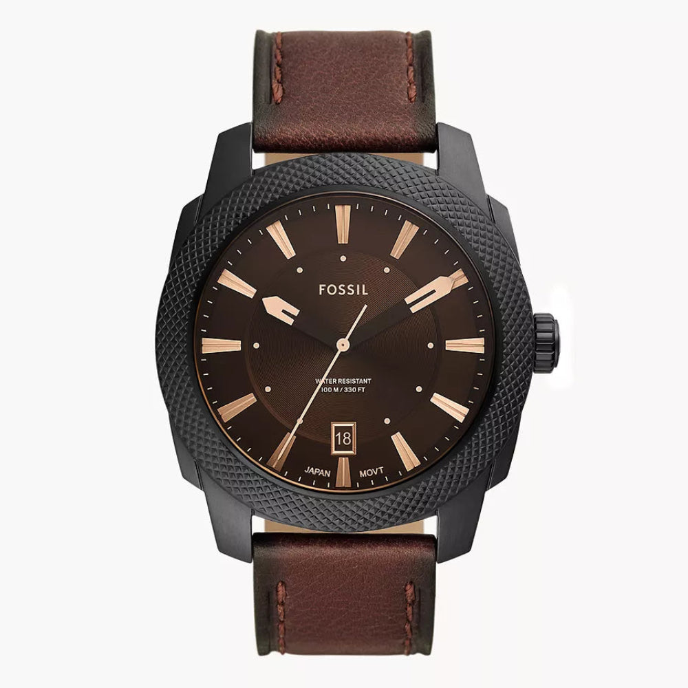 Fossil Machine Brown Dial Leather Strap Men's Watch -FS5972