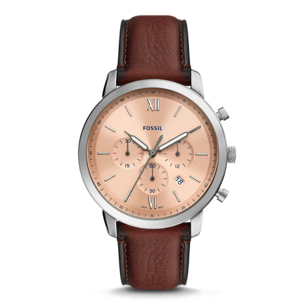 Fossil Neutra Rose Gold Dial Brown Strap Men's Watch - FS5982
