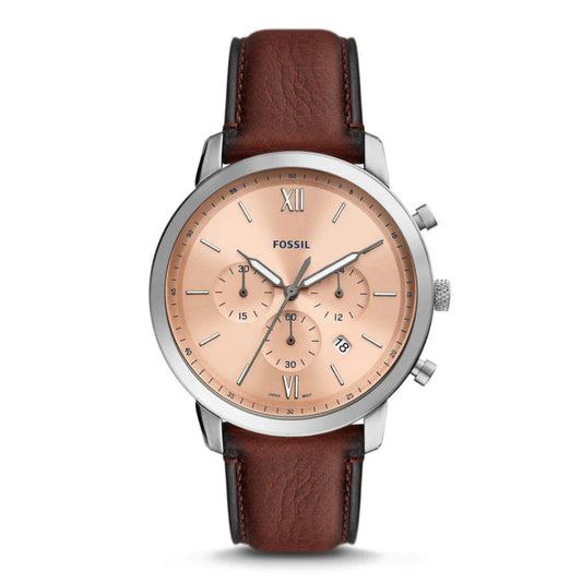 Fossil Neutra Rose Gold Dial Brown Strap Men's Watch - FS5982