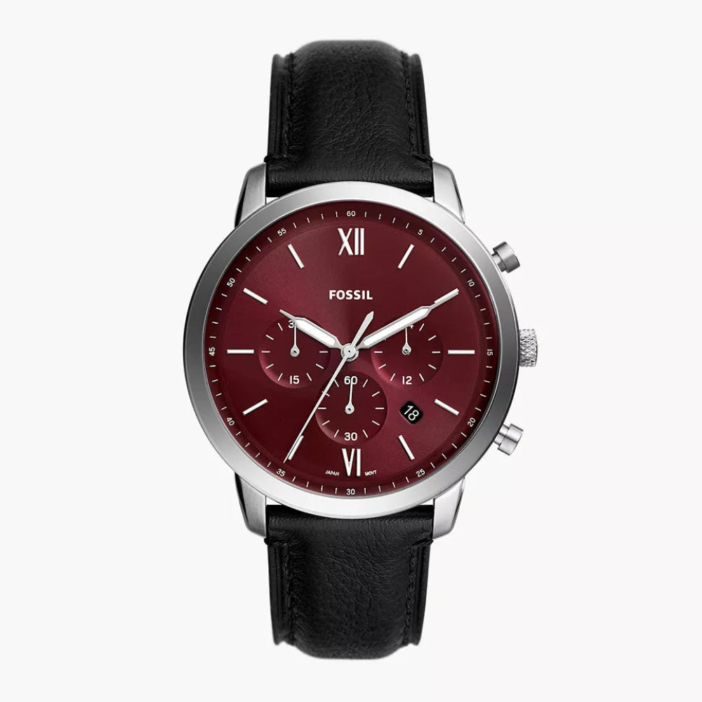 Fossil Neutra Red Dial Leather Strap Men's Watch - FS6016