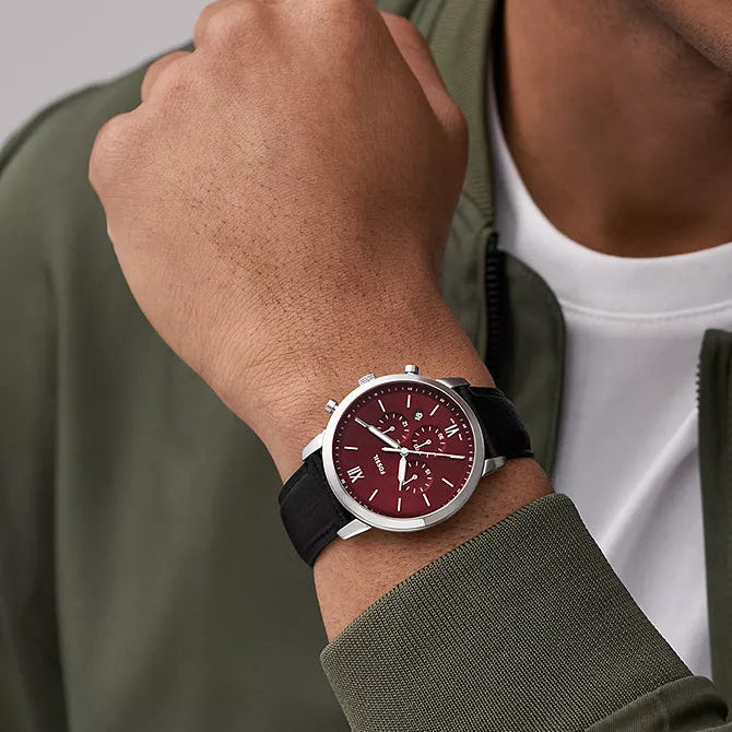 Fossil Neutra Red Dial Leather Strap Men's Watch - FS6016