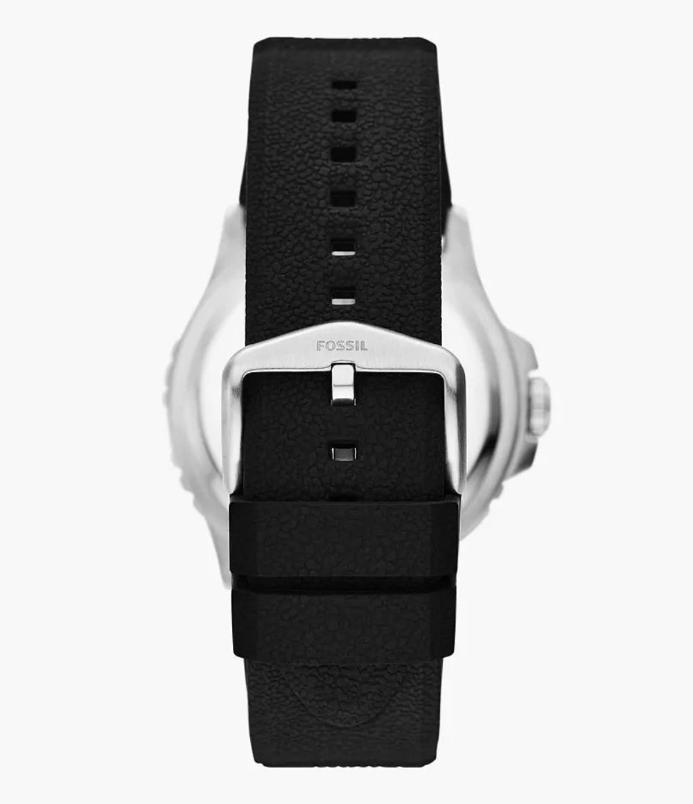 Fossil Blue GMT Black Dial Silicon Strap Men's Watch - FS6036