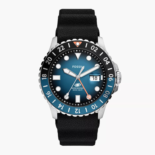 Fossil Blue GMT Black/Blue Dial Silicon Strap Men's Watch - FS6049