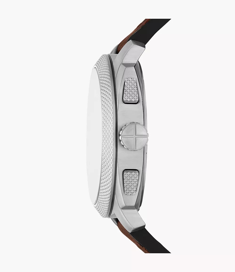 Fossil Machine Green Dial 44mm Chronograph Brown Leather Strap Men's Watch - FS6100