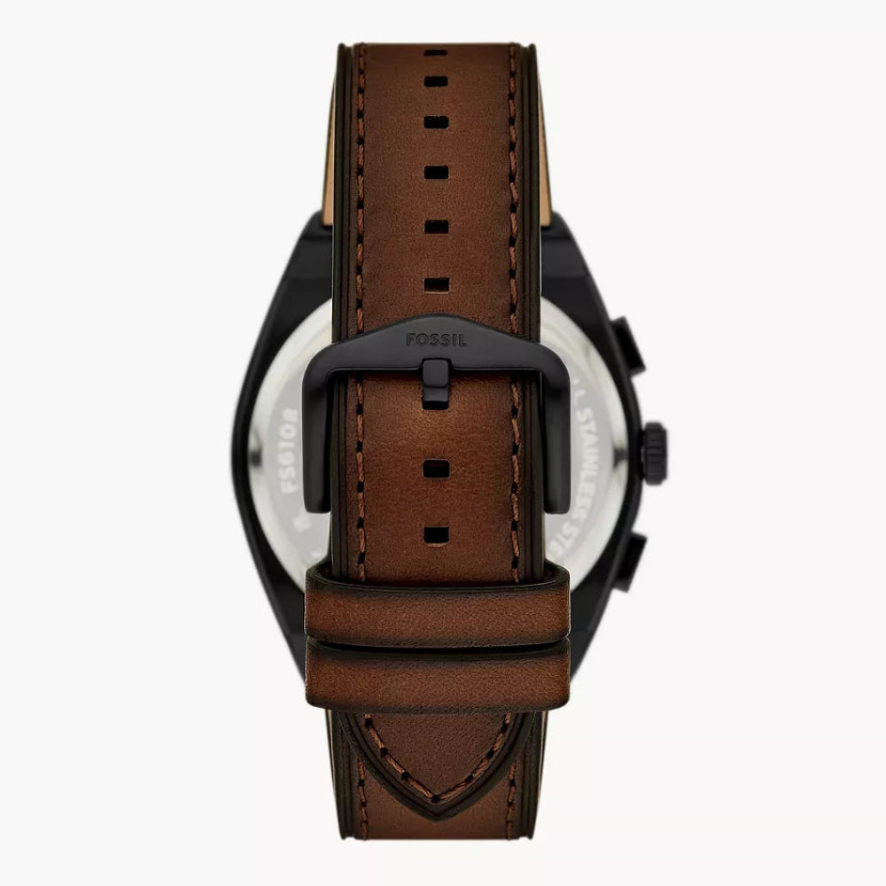 Fossil Everett Black Dial Brown Leather Strap Men's Watch - FS6108