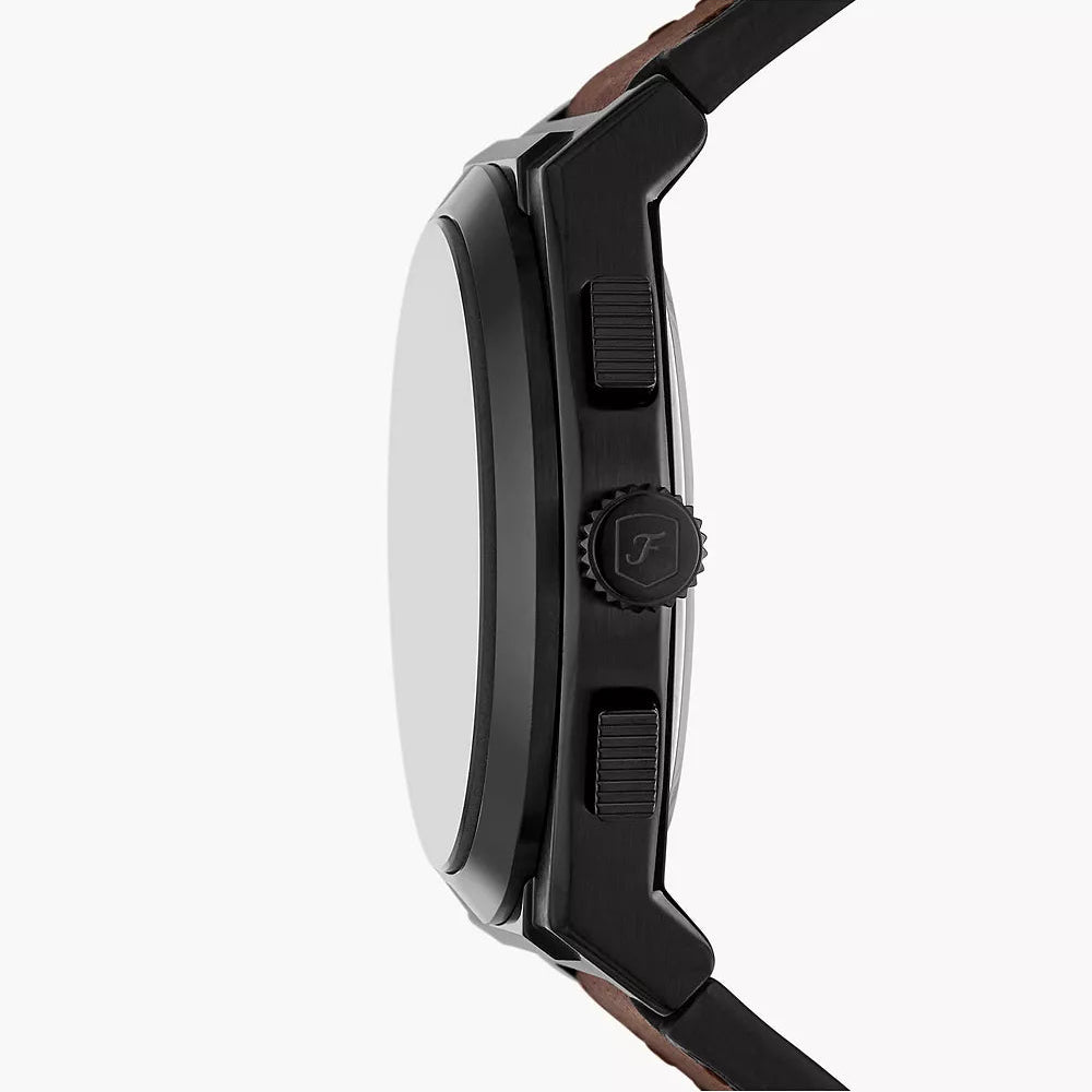 Fossil Everett Black Dial Brown Leather Strap Men's Watch - FS6108
