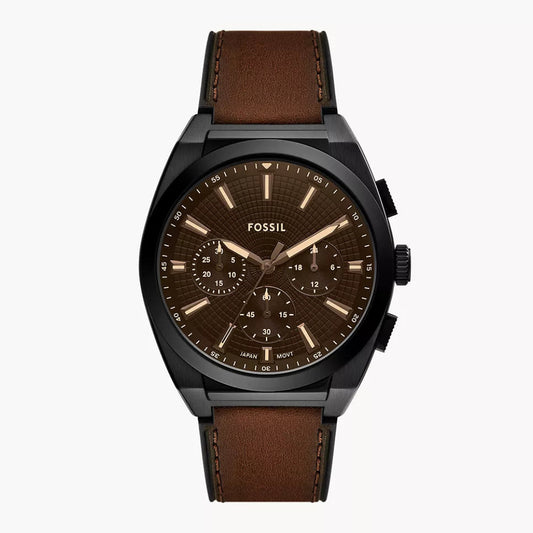 Fossil Everett Black Dial Brown Leather Strap Men's Watch - FS6108
