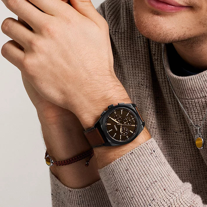 Fossil Everett Black Dial Brown Leather Strap Men's Watch - FS6108