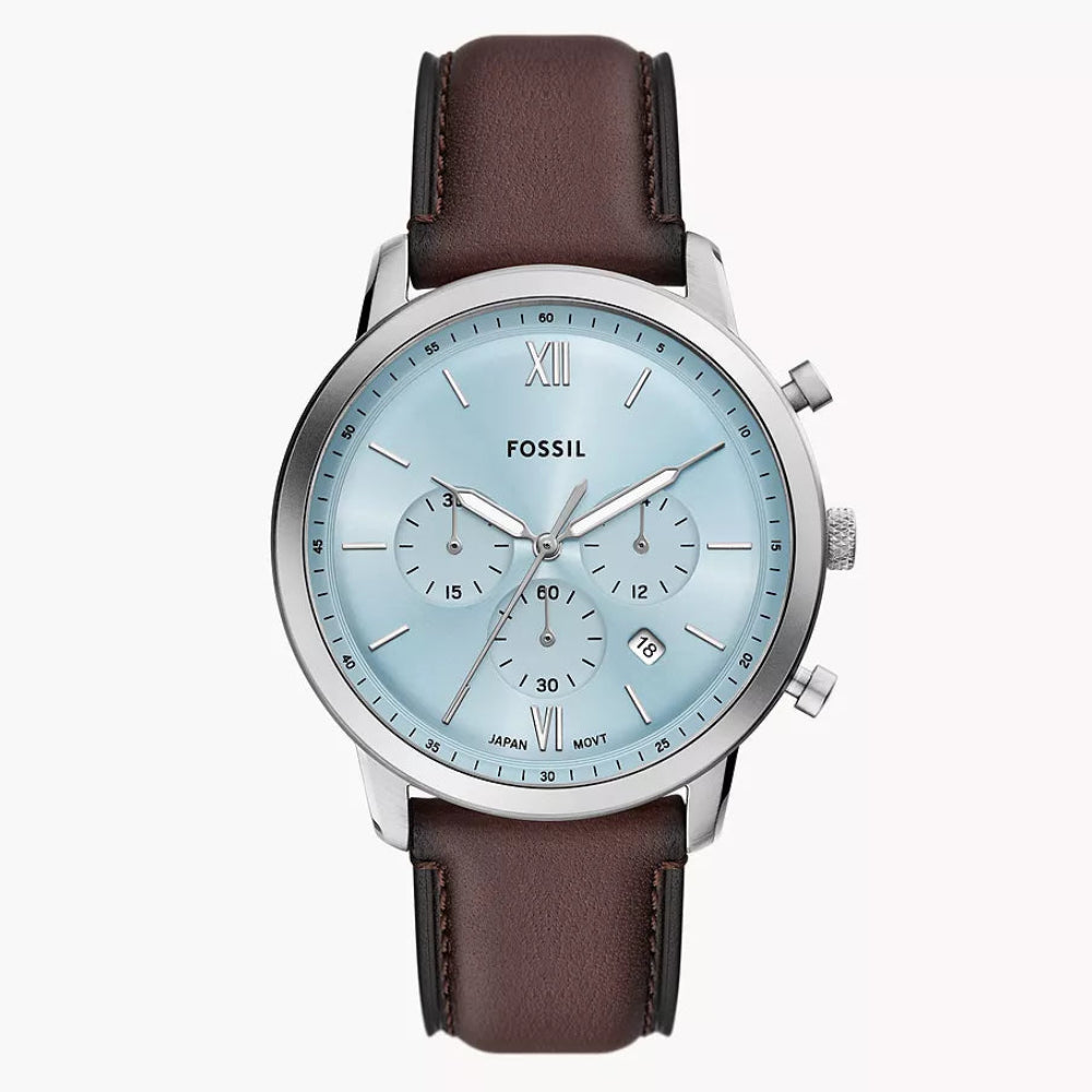 Fossil Neutra Ice Blue Dial Leather Strap Men's Watch - FS6109