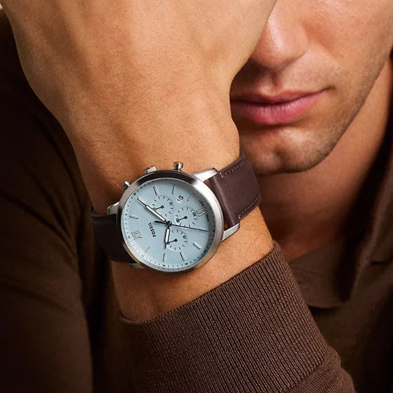 Fossil Neutra Ice Blue Dial Leather Strap Men's Watch - FS6109