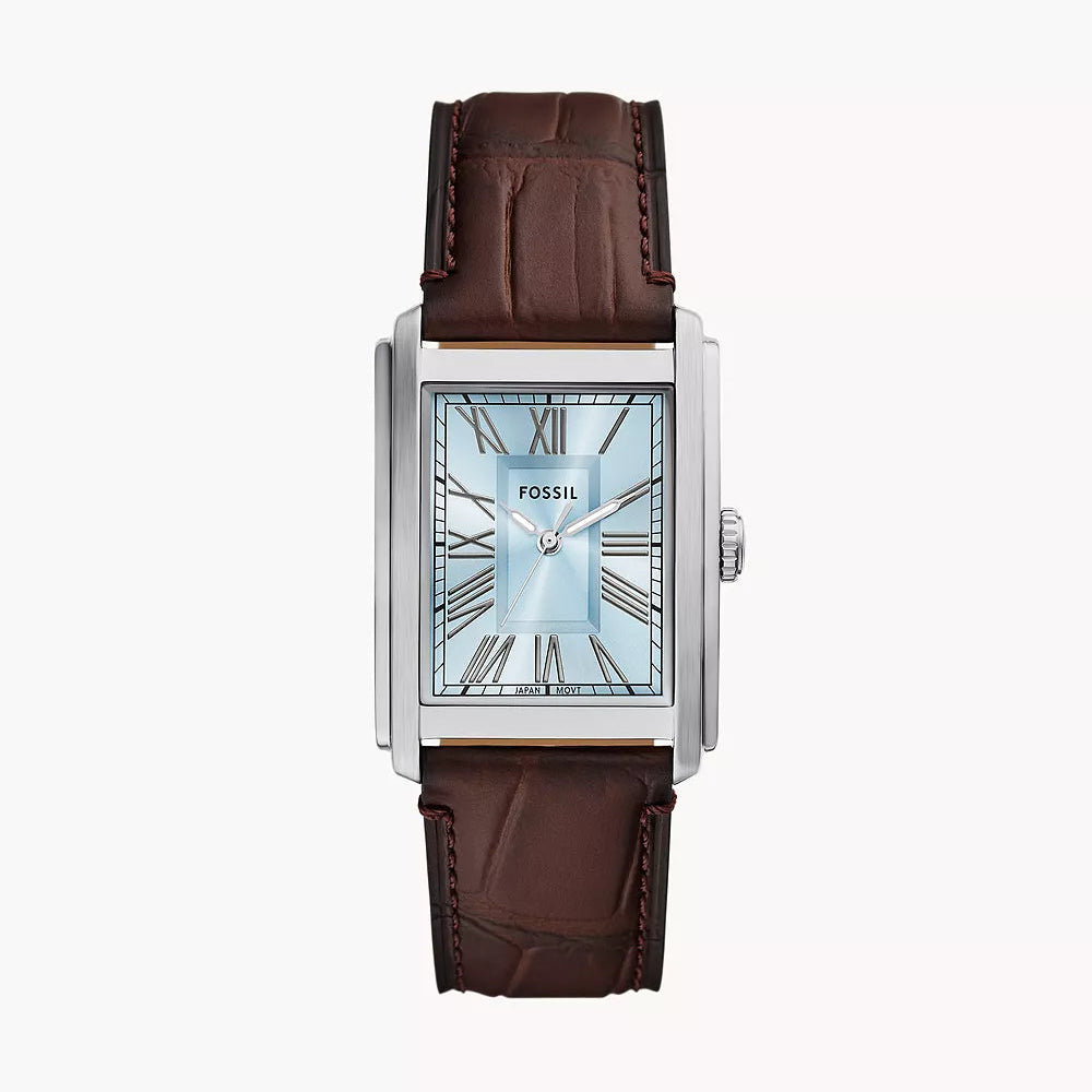 Fossil Carraway Blue Dial 30mm Leather Strap Men's Watch - FS6110