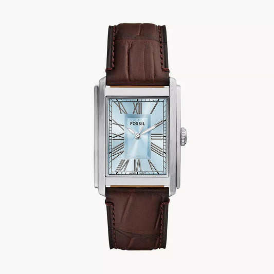 Fossil Carraway Blue Dial 30mm Leather Strap Men's Watch - FS6110