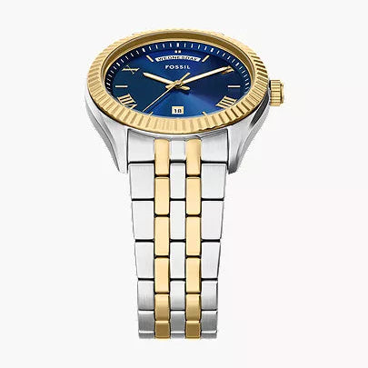 Fossil Campbell Blue Dial 42mm 2 tone Men's Watch - FS6141