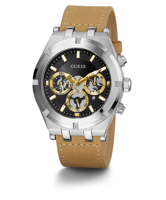 Guess Black Dial silver tone case leather strap Men's Watch - GW0262G1