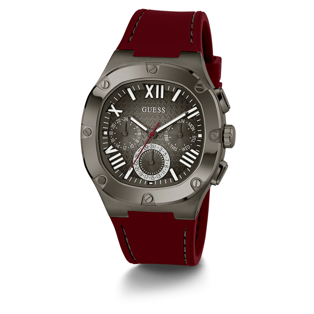 Guess Rubber Strap Gunmetal Men's Multifunction Watch- GW0571G4